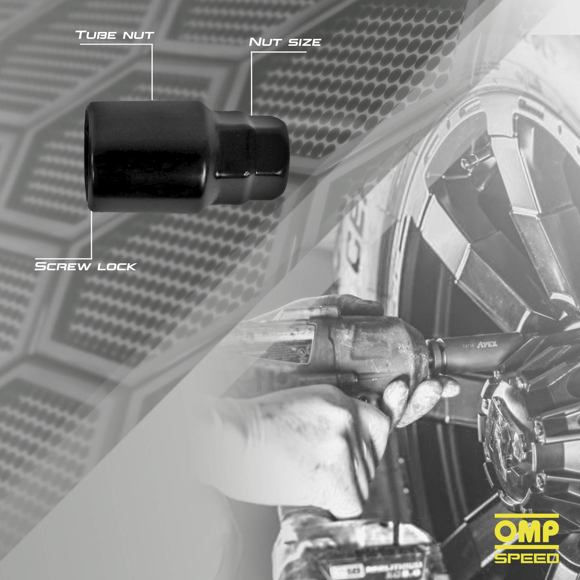 OMP Speed- Set di 4 Viti Antifurto, Chiave Speciale, Cerchi M12X1.5, Filettatura Lunga 28Mm, Antifurto, Forma Conica