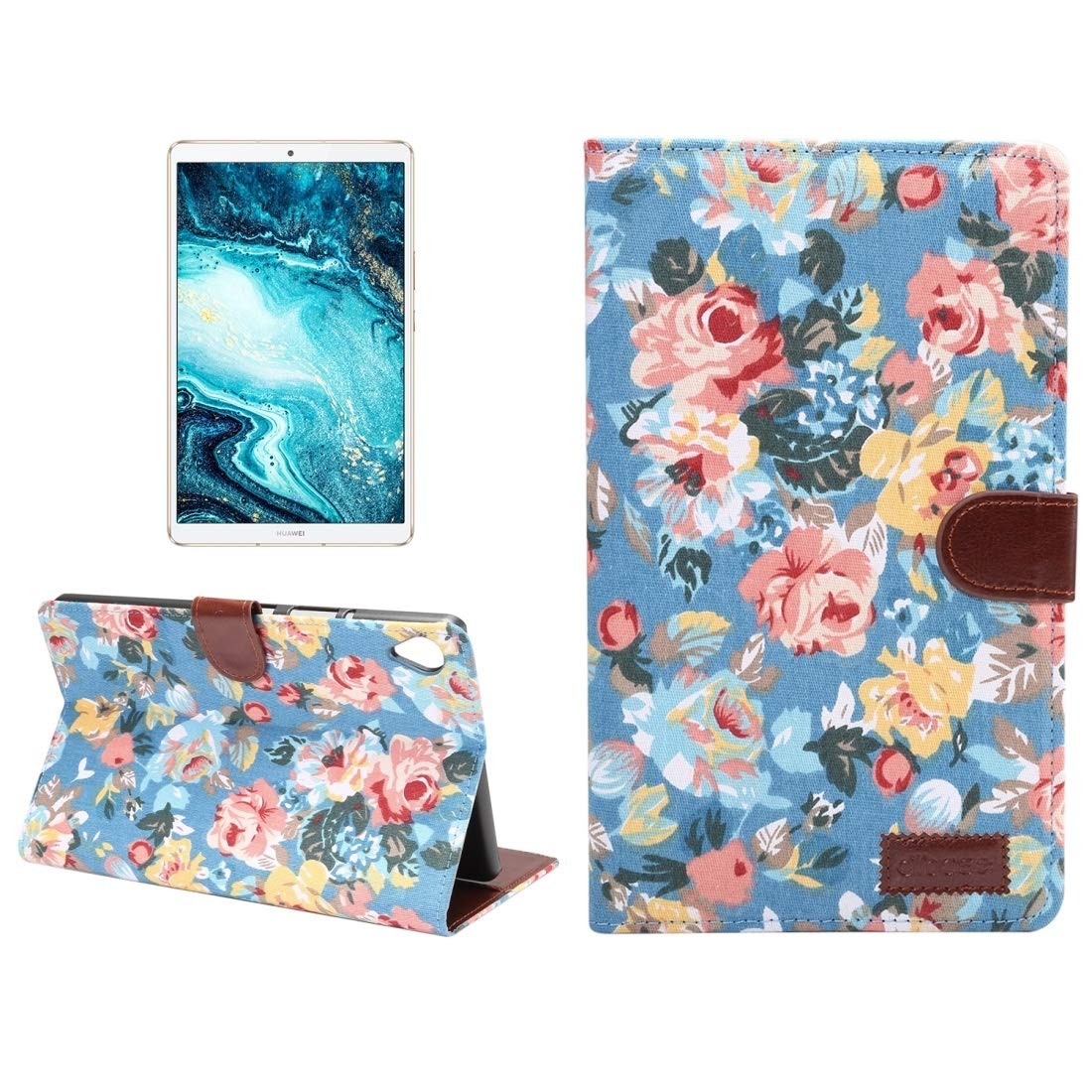 QGT Tablet Case Dibase Flower Pattern Cloth Surface Horizontal Flip PC + PU Leather Case with Holder & Card Slots & Sleep/Wake-up Function For Huawei MediaPad M6 8.4(Black) (Color : Blue)