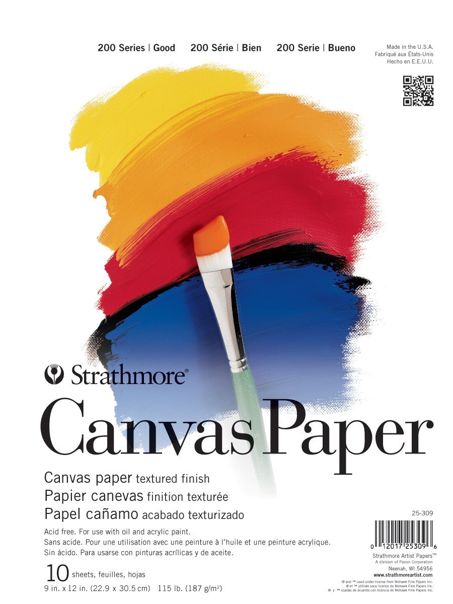 Strathmore 200 Series Tape Bound Canvas Paper Pad, 115 lb. Canvas Texture, 9 X 12 inches, White, 10 Sheets (25-309)