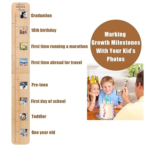 Miniatura 9 de Espejo de tabla de crecimiento para niños, regla de medición de altura de madera marcadores de hitos, tabla de pared plegable de altura para niños,