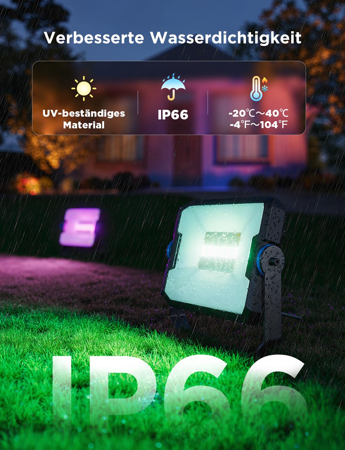 Govee Outdoor LED Strahler 48W RGB Außen Kalt/Warmweißes Licht 4000LM Kompatibel mit Alexa Matter IP66 Wasserdicht Flutlicht 4pcs