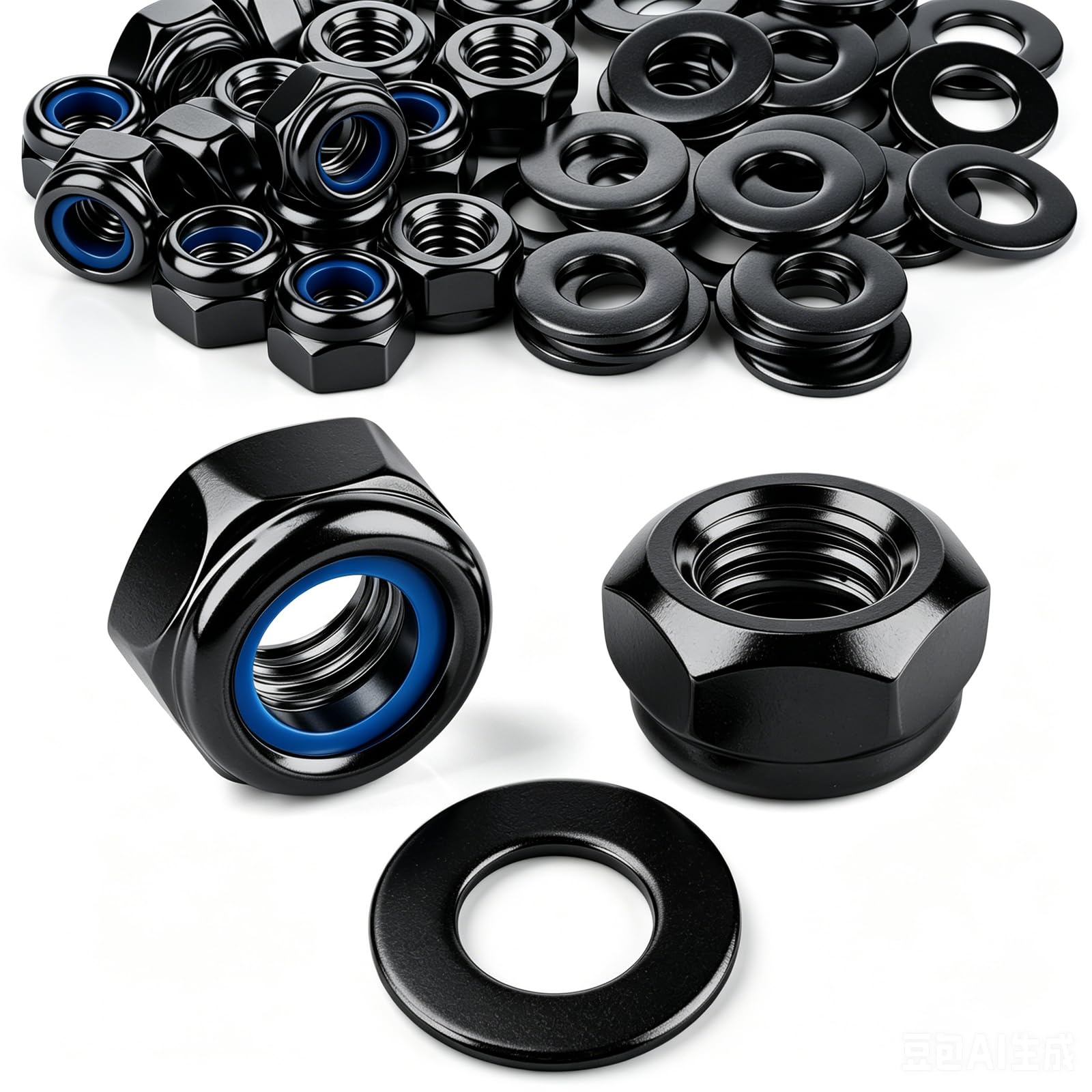 qjuwhua 60 Sets M3 Nylock Nuts DIN985 and Washers 3mm Self Locking Hex Nuts