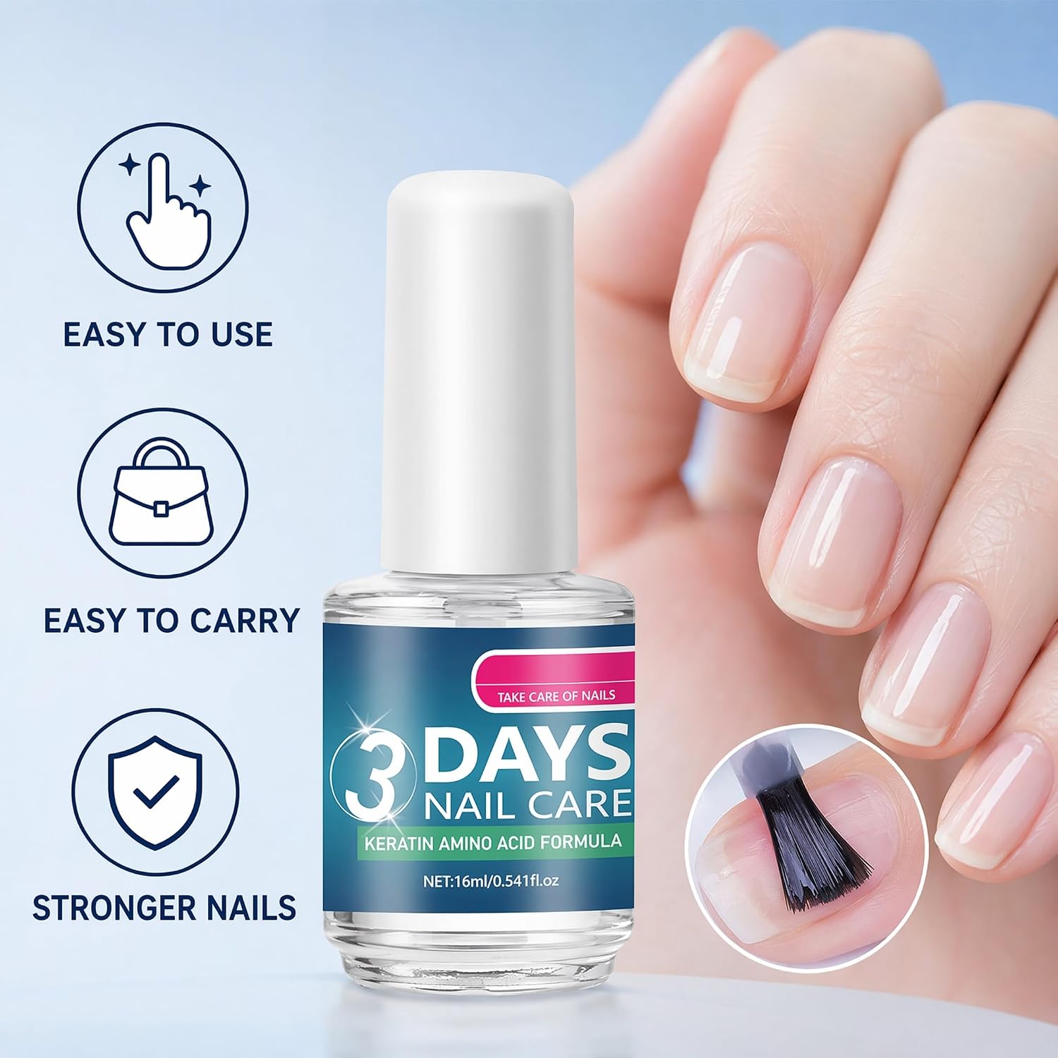 3 Days Nail Care丨Keratin Amino Acid Nail Care | For Dry Weak Fragile Nails, Strengthening & Hydrating