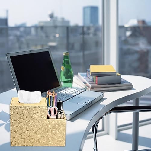 Miniatura 5 de Sumnacon Funda cuadrada de cuero para caja de pañuelos  Cubo de poliuretano con organizador lateral, caja de pañuelos decorativa para sala de estar,