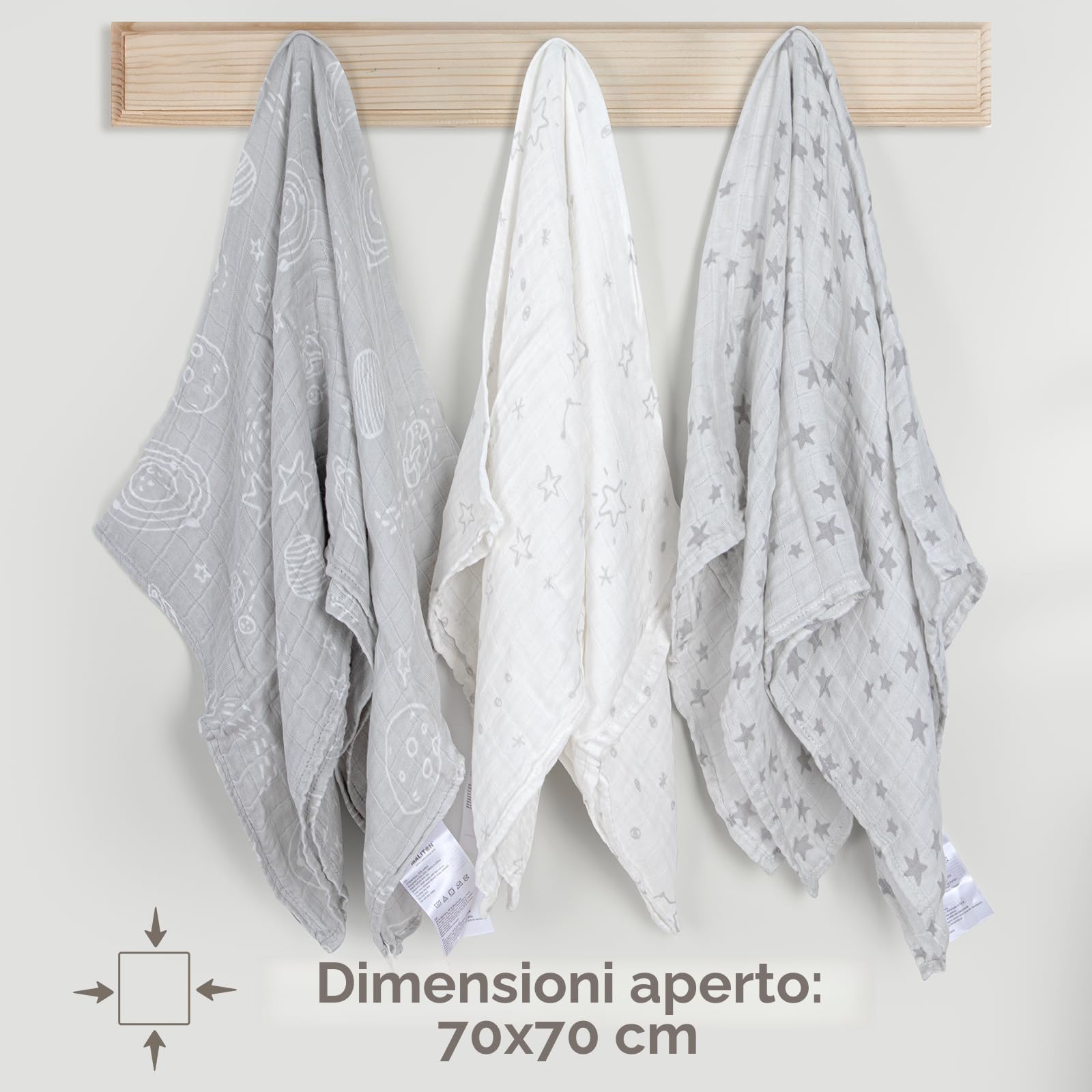 Maliton Mussole Neonato 6 Pz 70x70cm Panni in Mussola morbidi assorbenti traspiranti