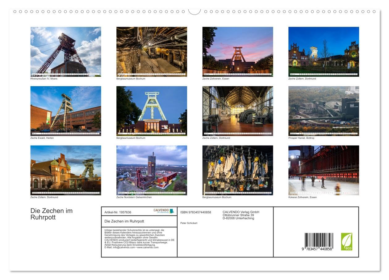 Die Zechen im Ruhrpott (hochwertiger Premium Wandkalender 2026 DIN A2 quer), Kunstdruck in Hochglanz: Die imposanten Relikte vergangener Tage im Ruhrpoot von Dortmund bis Moers (CALVENDO Orte)