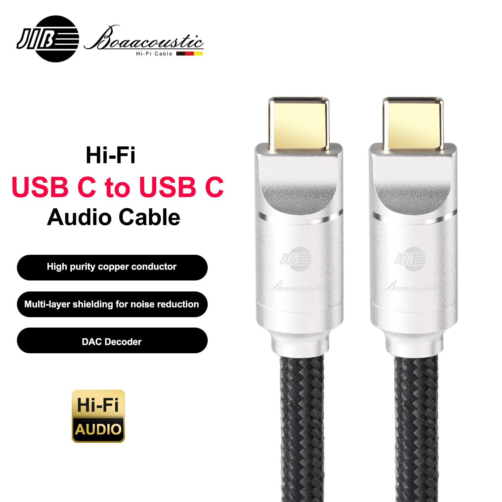 BOAACOUSTIC JIB USB C Audio Kabel USB C Datenkabel Drucker 2.0 High end Audiophiles Typ C zu Typ C Scannerkabel OTG Druckerkabel Hochgeschwindigkeits-DAC Decoder Kabel 3M