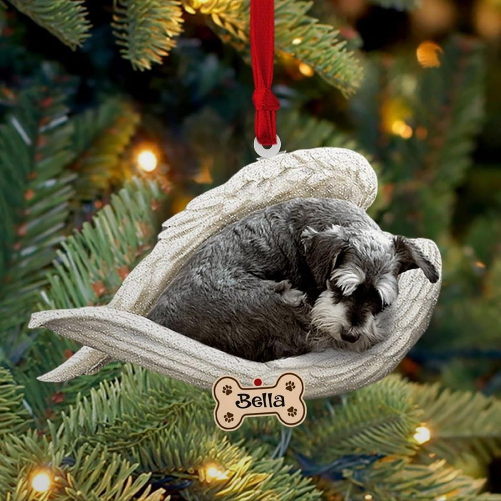 Luckluccy Personalized Schnauzer Ornament,Custom Schnauzer Dog Ornament With Angel Wing,Dog Christmas Ornaments