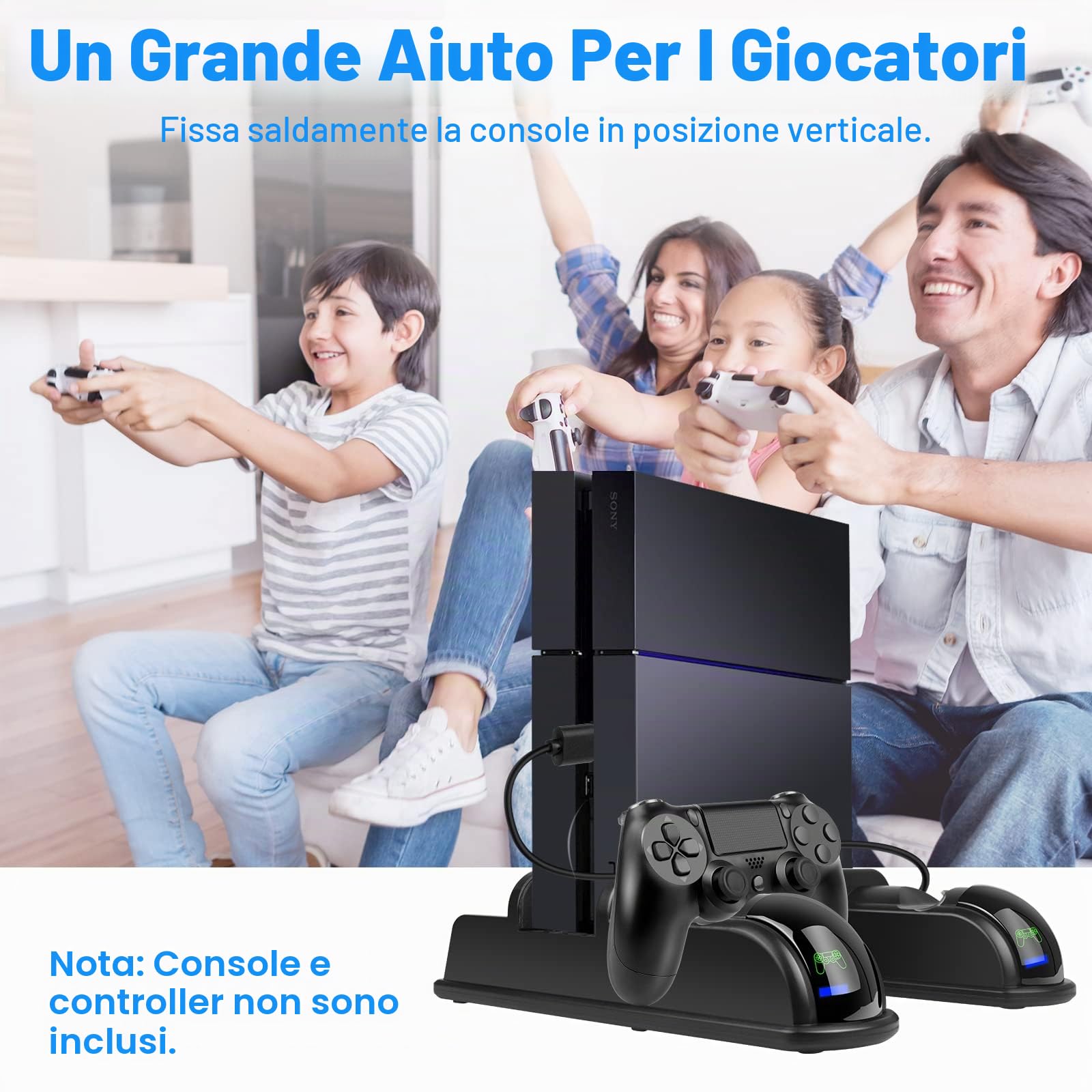 Labtec Supporto PS4 con ventola di raffreddamento e stazione di ricarica doppio controller per Playstation 4/Slim/Pro, 12 slot di gioco, accessori