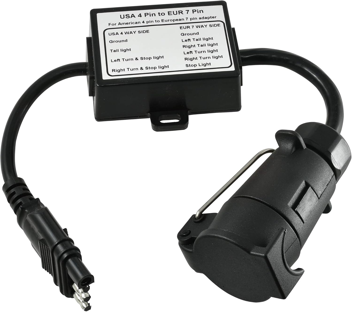 Oyviny US to EU Trailer Light Converter US 4 Way to EU 7 Way Trailer Light Adapter USA Vehicle 4-Pin Flat Plug to European Trailer 7-Pin Round Connector Plug and Play Waterproof Converter