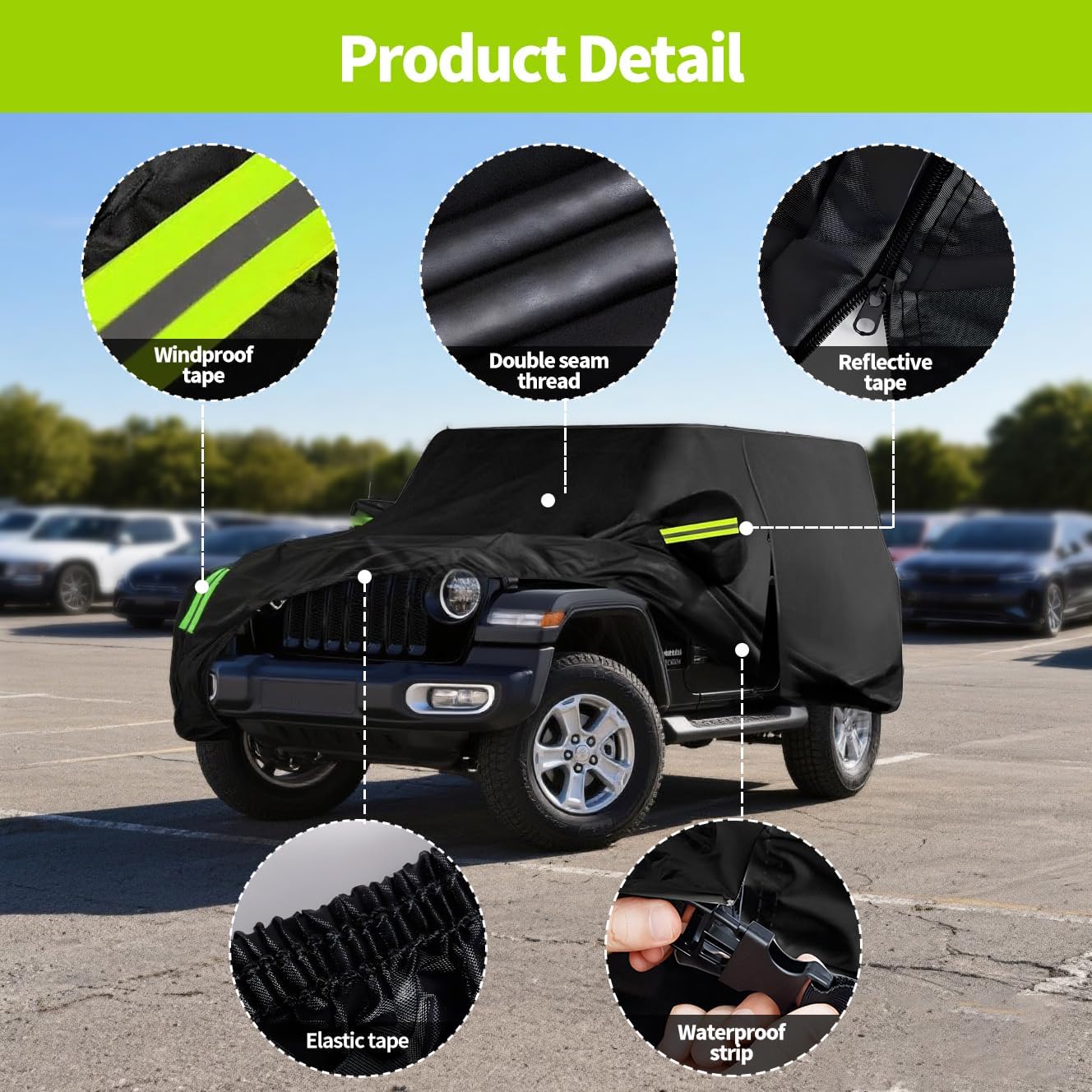 for Jeep Wrangler Cover Waterproof 2 Door, All Weather for Jeep Rain Cover for Automobiles, Outdoor Full Exterior for Jeep Covers Fits JK JL TJ YJ CJ