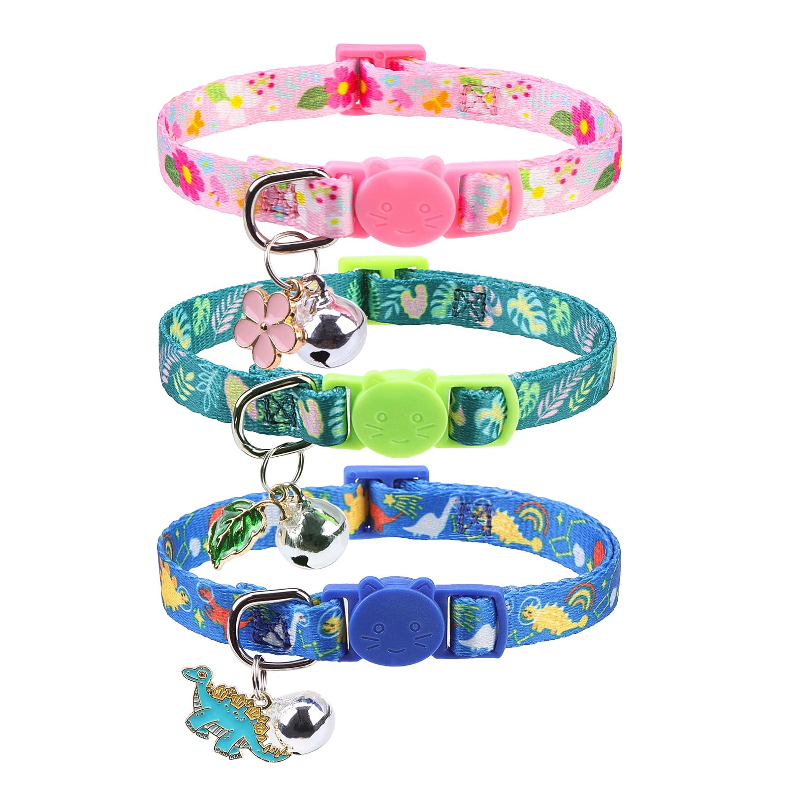 SCENEREAL Breakaway Cat Collars with Bell, 3 Pack Adjustable Safety Cat Collar for Boy and Girl Cats, Pink Cat Collar, Cute Kitten Collar for Kitty Puppy Small Pets