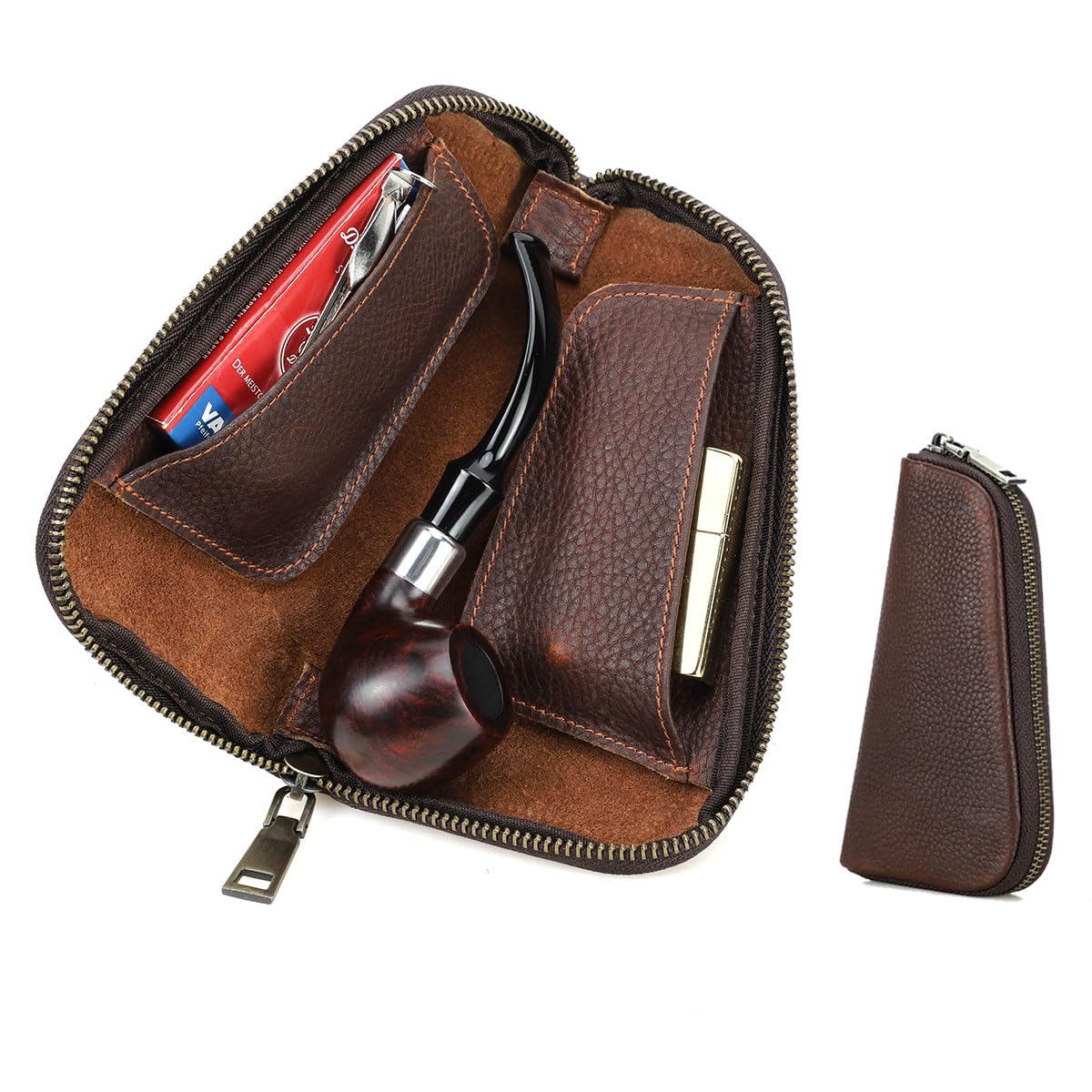 CONTACTS Small Pipe Tobacco Pouch Leather Smoking Pipe Storage Organizer Portable Accessories Lighter Holder Zipper Tobacco Pipes Travel Box