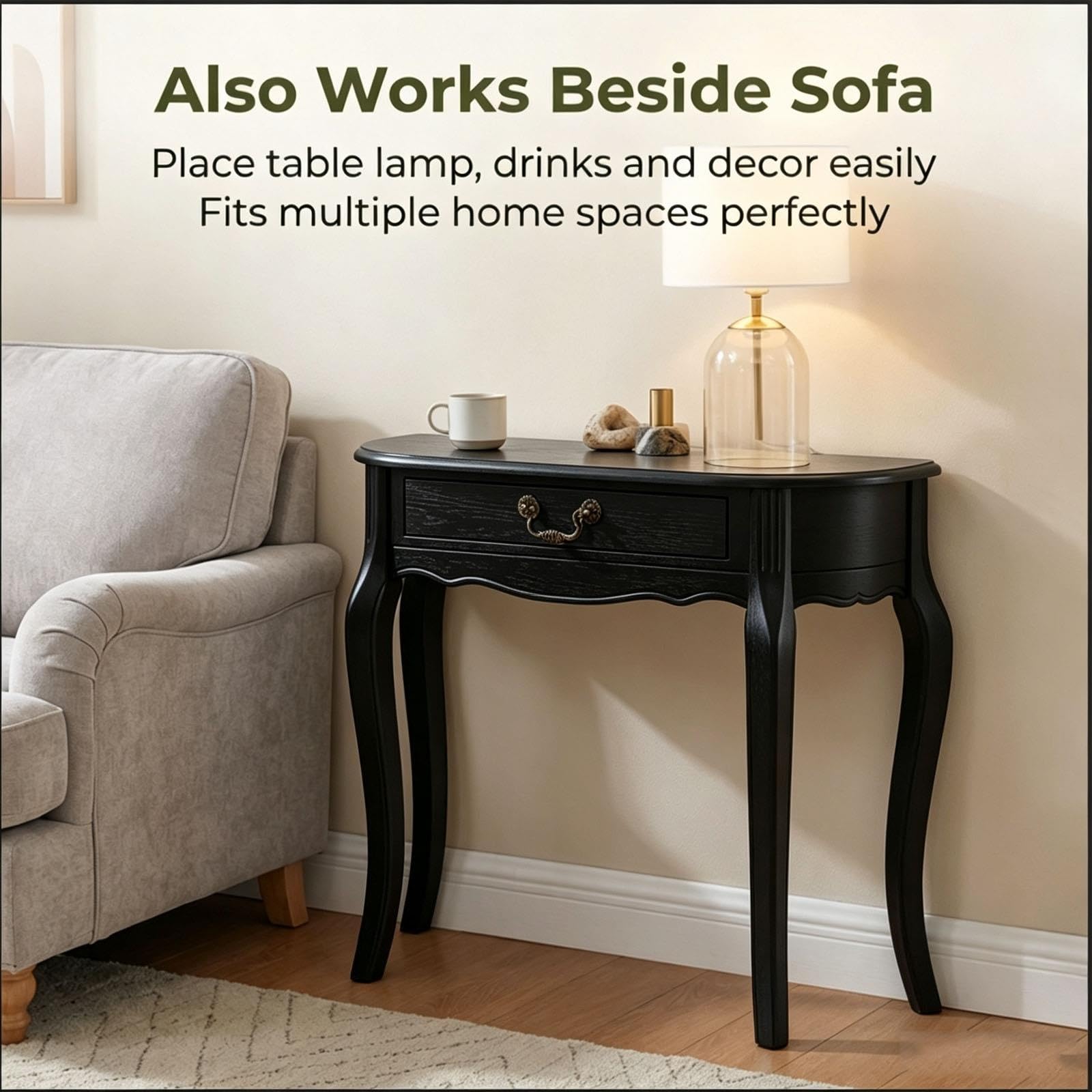 Console demi-lune en bois massif avec tiroir de rangement,Petite table