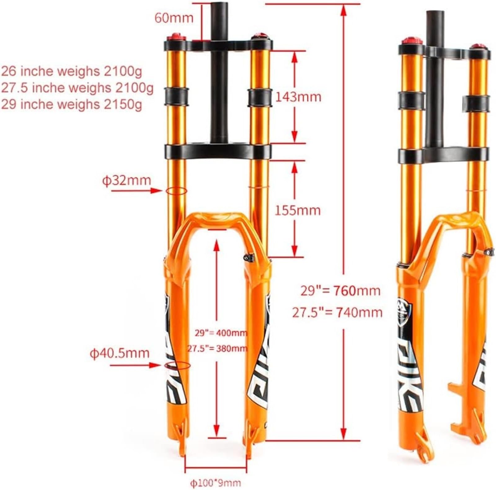 Fourche Avant de VTT ultralégère à Suspension pneumatique DH à Double contrôle d'épaulement et Tube Droit