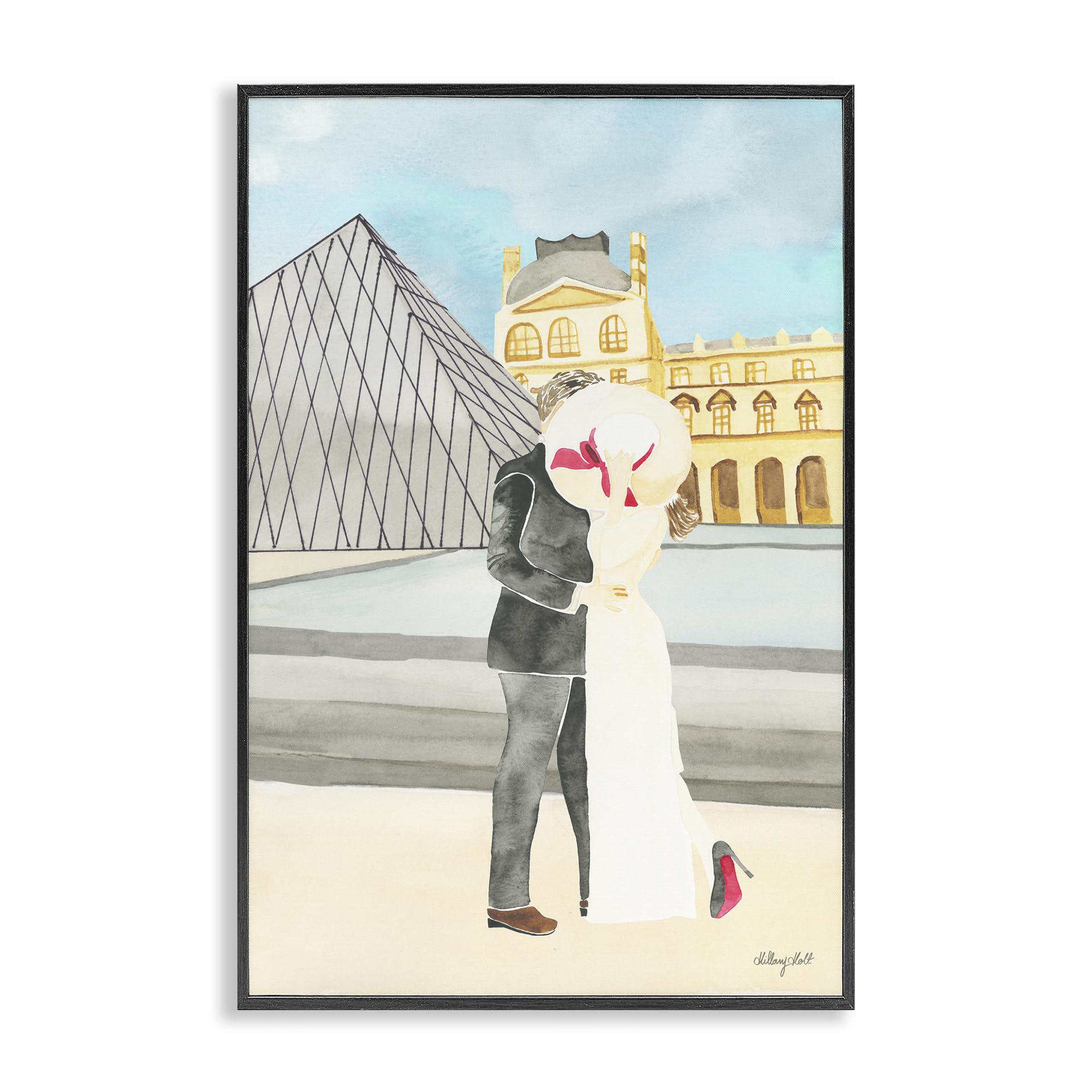 Stupell Industries Midnight Black (Textured) 'Couple Embrace At The Louvre'| Framed Giclee Art