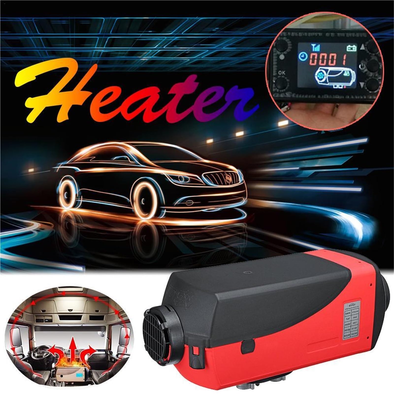 Ogrzewacz postojowy Diesel 8 kW 12 V 24 V z pilotem, monitorem LCD, automatycznym zapłonem, miedzianym grzejnikiem do kamperów, ciężarówek i łodzi(12V Carbon fiber)