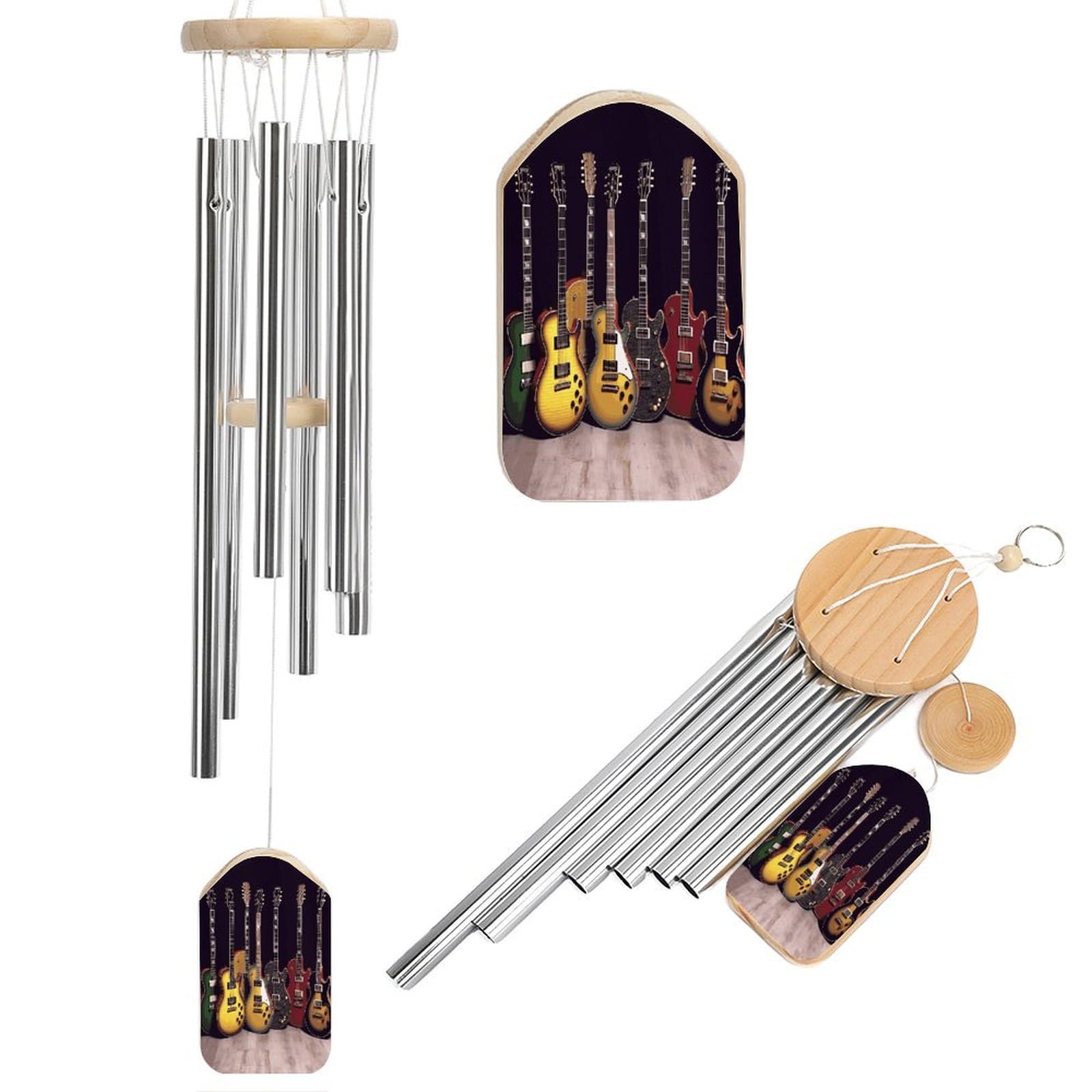 Btcowzrv Style Guitar Collection Wind Chimes For Outside, Hanging Windchimes With 6 Aluminum Tubes, Memorial Wind Chime For Patio Backyard Garden And Outdoor Decor