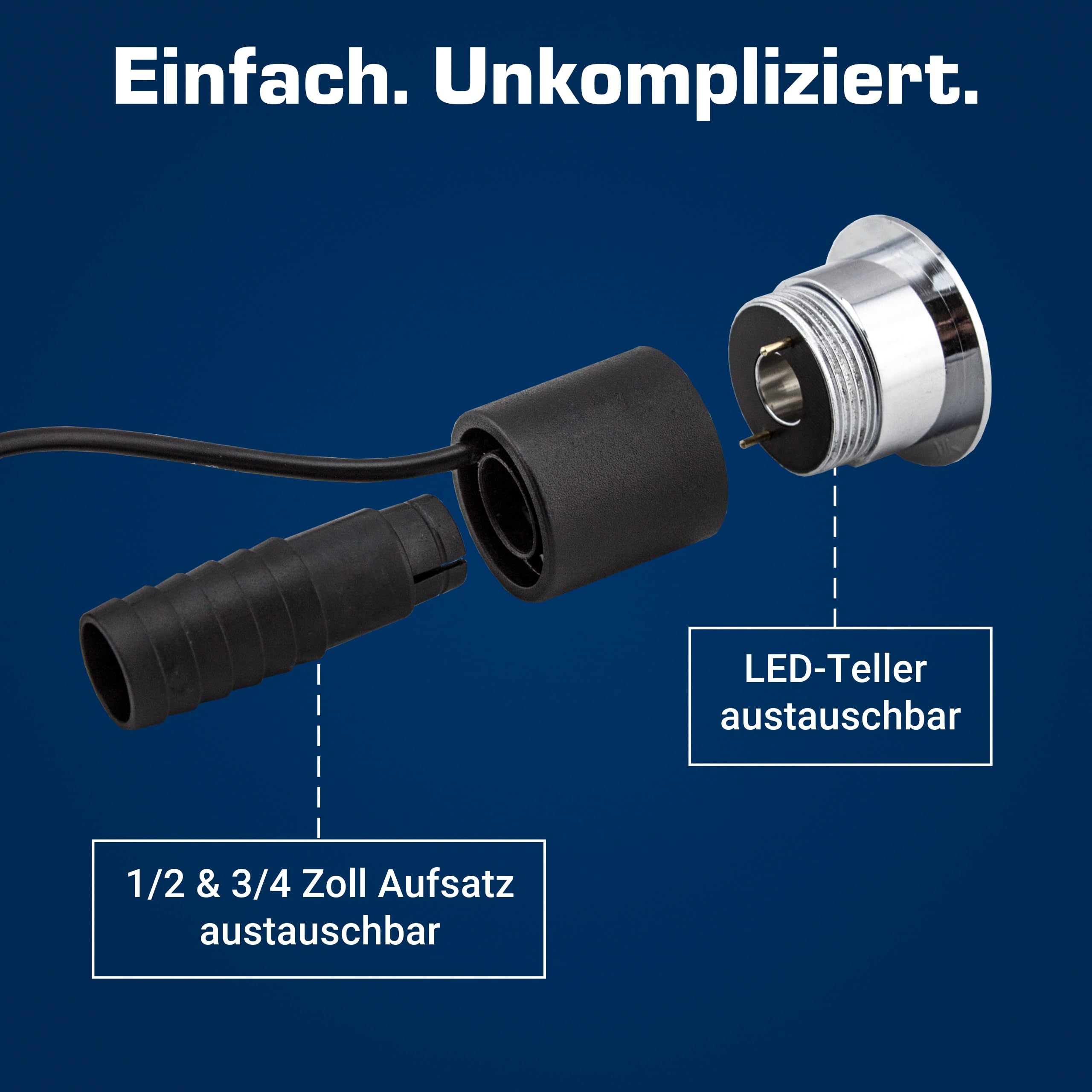 Wasserspielleuchte warmweiß, inkl. Trafo, 0,6 Watt, IP68, 12V, 103 LUX, 650 cm Kabel, 8 LED, LED Ring Brunnen, Wasserspielbeleuchtung | Springbrunnen-Beleuchtung | Quellsteinbeleuchtung