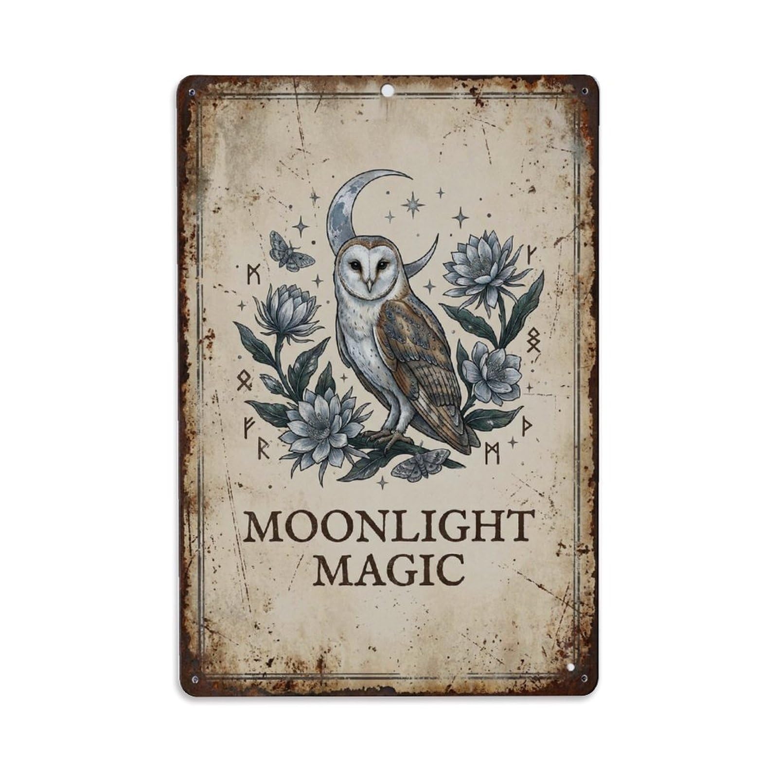 Moonlight Magic Night Creatures Nocturnal Metal Tin Sign Plaque Wall Decor for Cafe, Club Bar, Office, Home Garden Metal Poster 8x12Inch