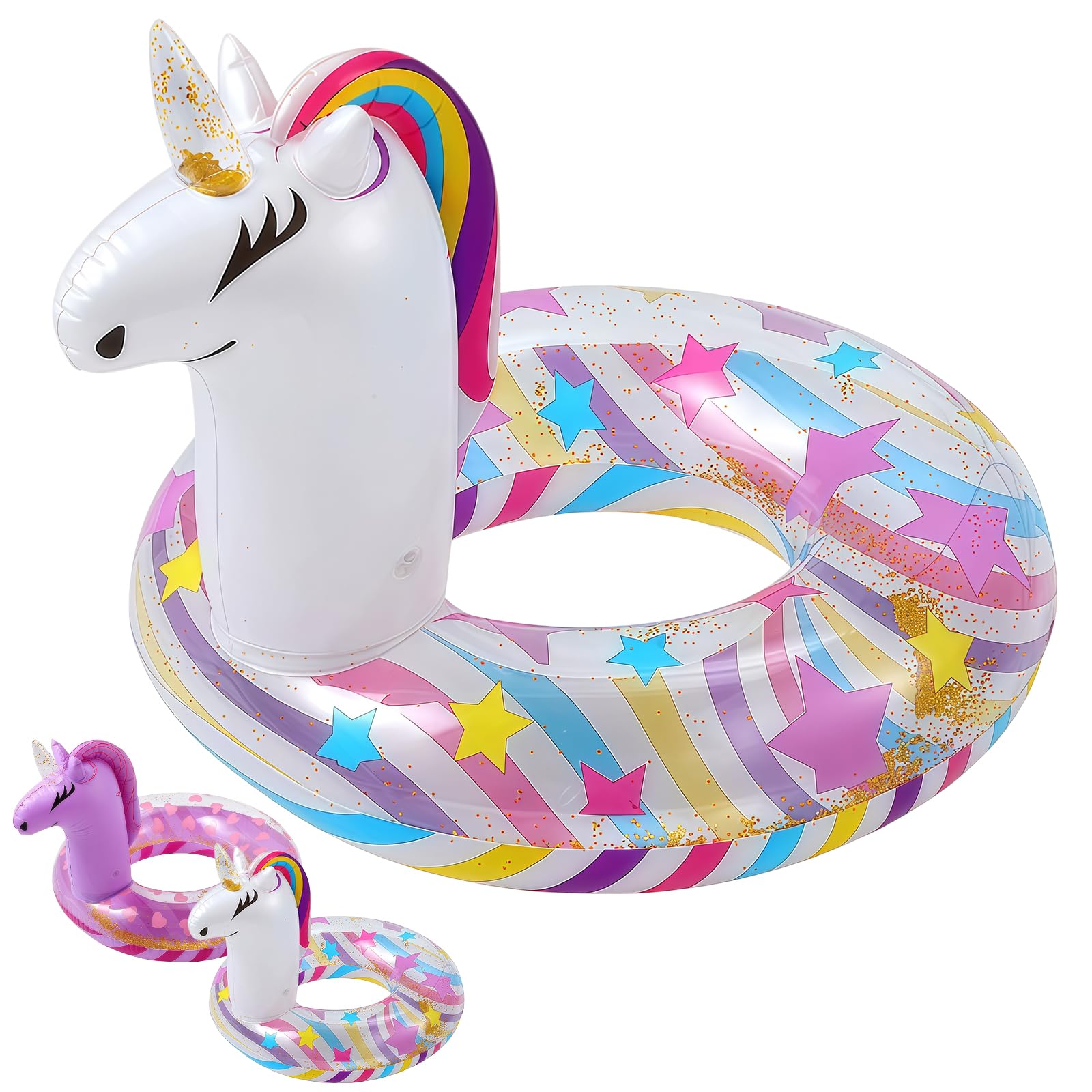 White Unicorn Inflatable Swimming Ring for Kids, 70cm PVC Pool Float Rubber Ring, Pool Tube Floaties Swimming Pool Toy for Beach Summer Water Party
