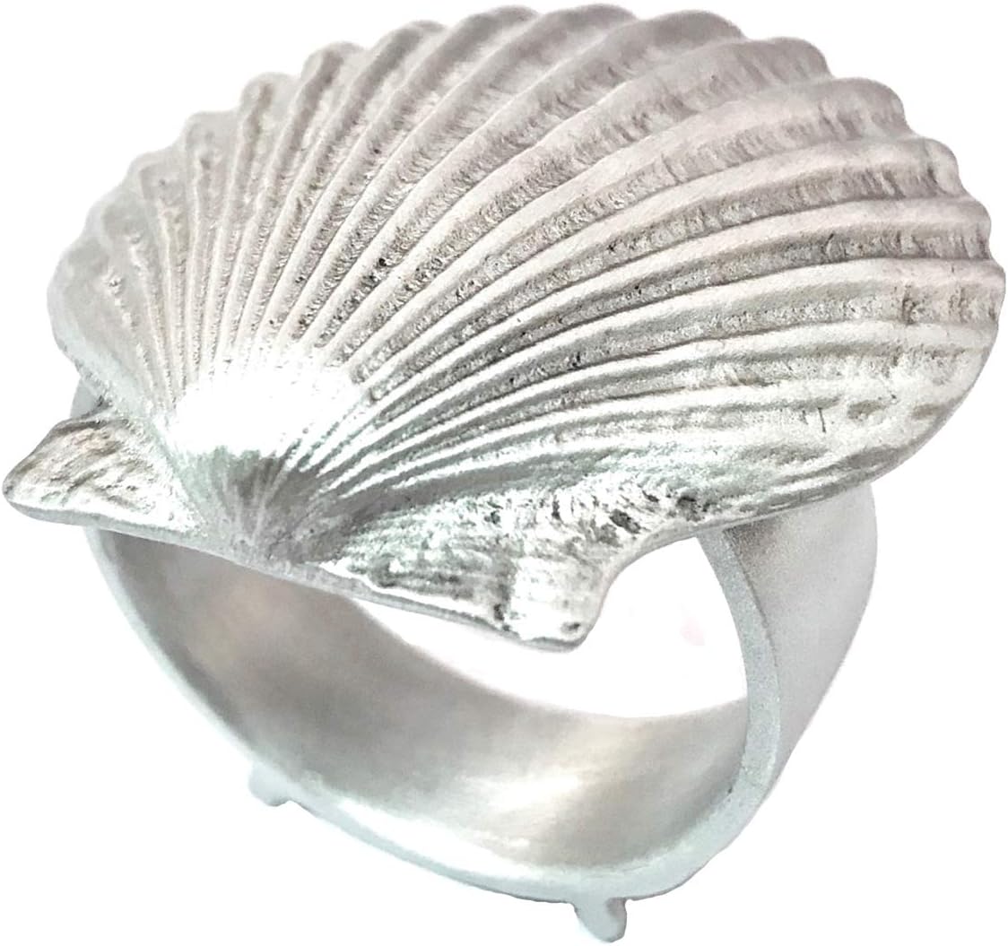 Scallop Shell Napkin Rings Set of 4 Brushed Pewter Made in USA