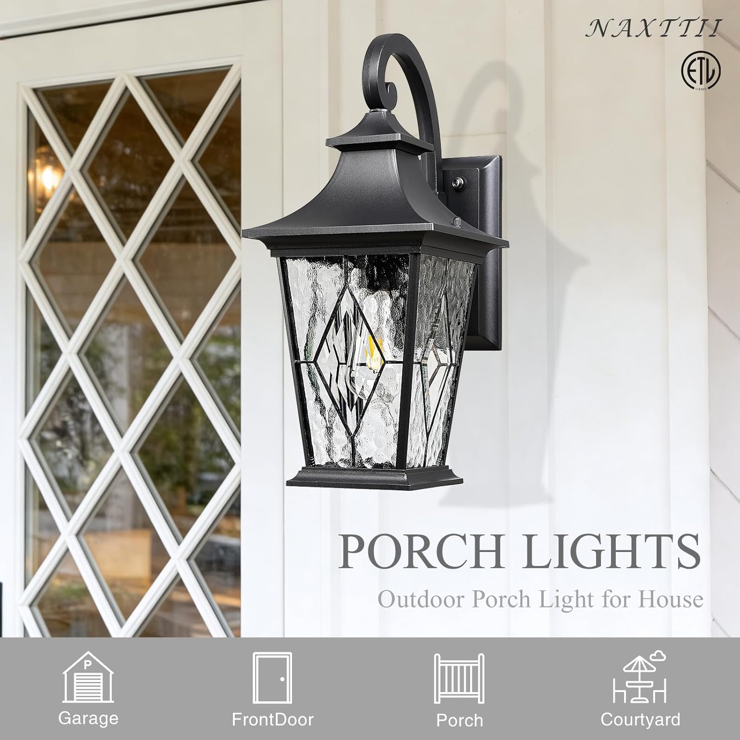 Dusk to Dawn Outdoor Lighting 18 Inch Height Large Waterproof Porch Light Outdoor with Ripple Handmade Glass Outside Lights for House Front Door Garage Patio E26 Socket