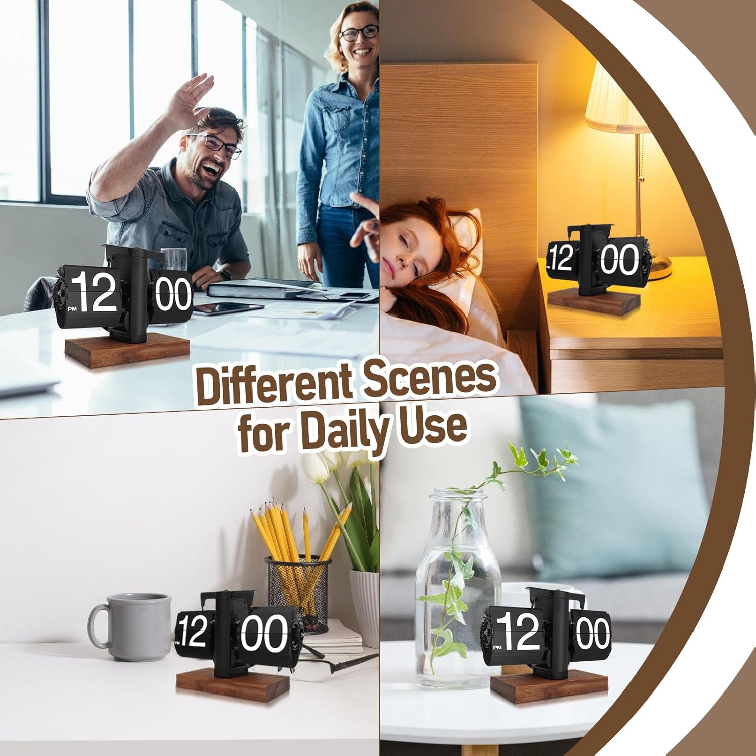 Flip Clock, Digital Retro Flip Clock, Auto Flip Clock Vintage, Large Number Flip Desk Clock, Gear Operated Flip Alarm Clock for Home, Office Decor