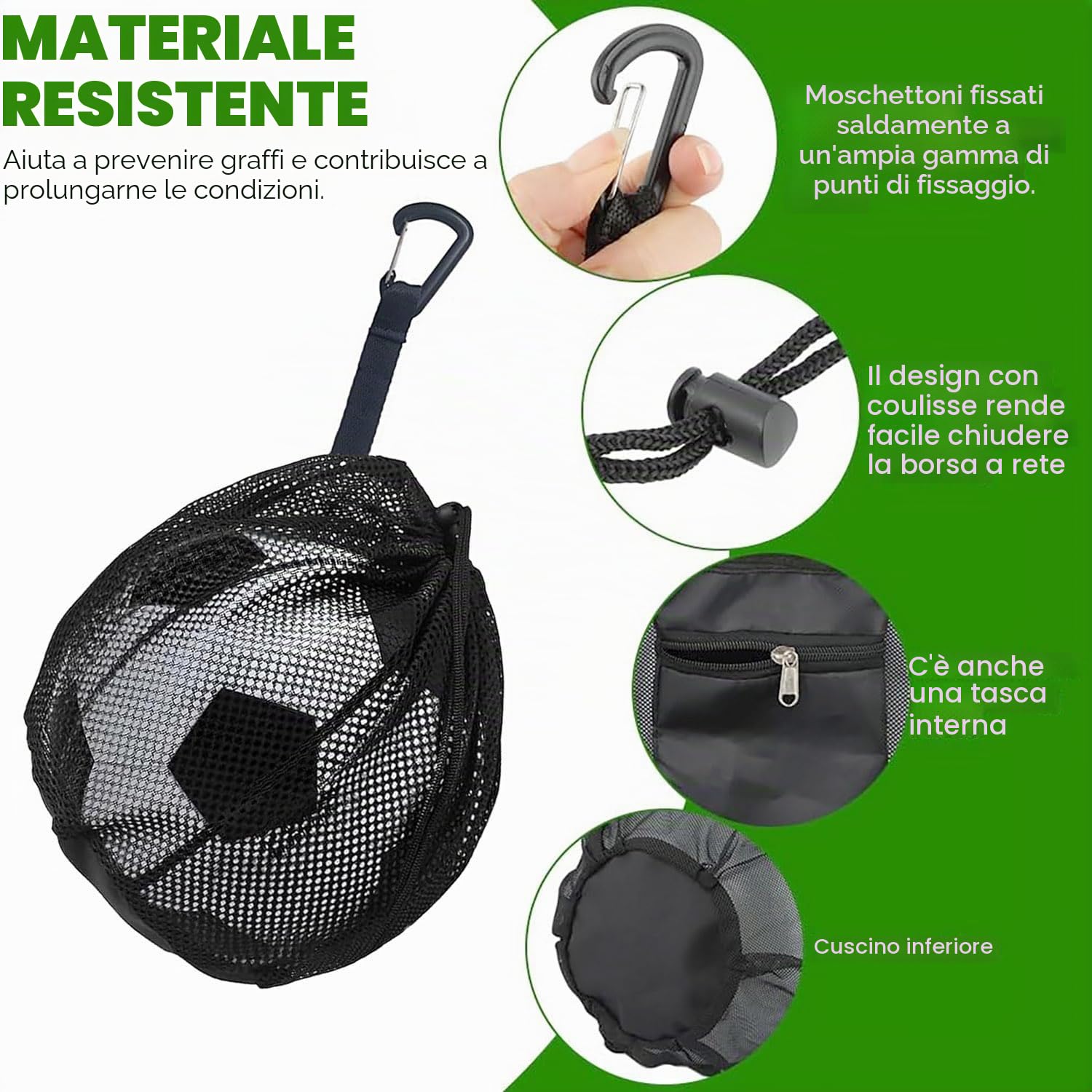 Wilson Borsa per Palloni, Borsa da Basket con Cavo, Zaino per Palla Portatile, Borsa da Basket Basketball Mains Borse, Ball Sack, Accessori per Palla Portatile da Tennis, nero