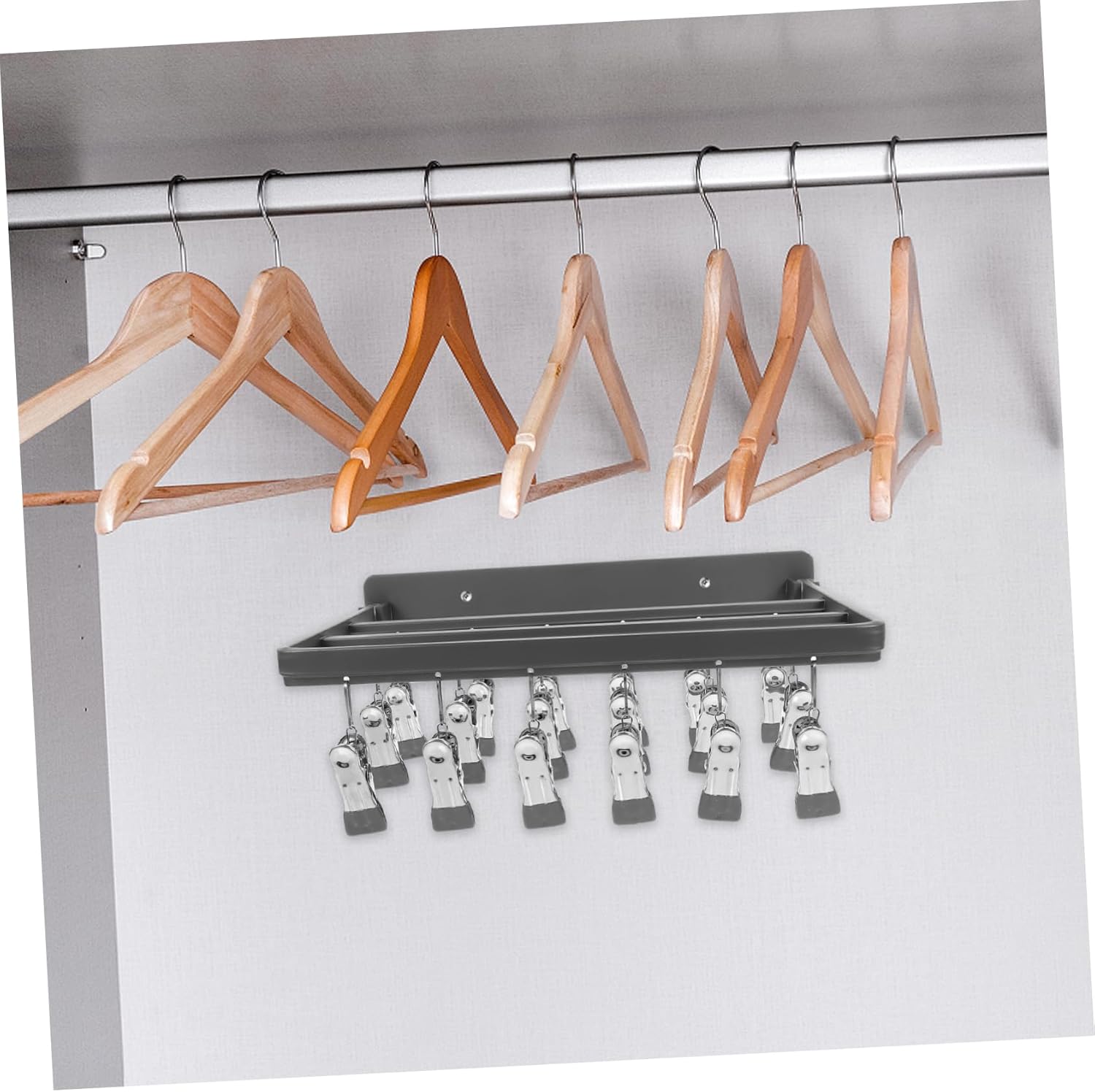 PRETYZOOM Multi-Clip Wall Hanging Clothes Drying Rack for Socks Underwear Space-Saving Laundry Hanger Easy Install Material