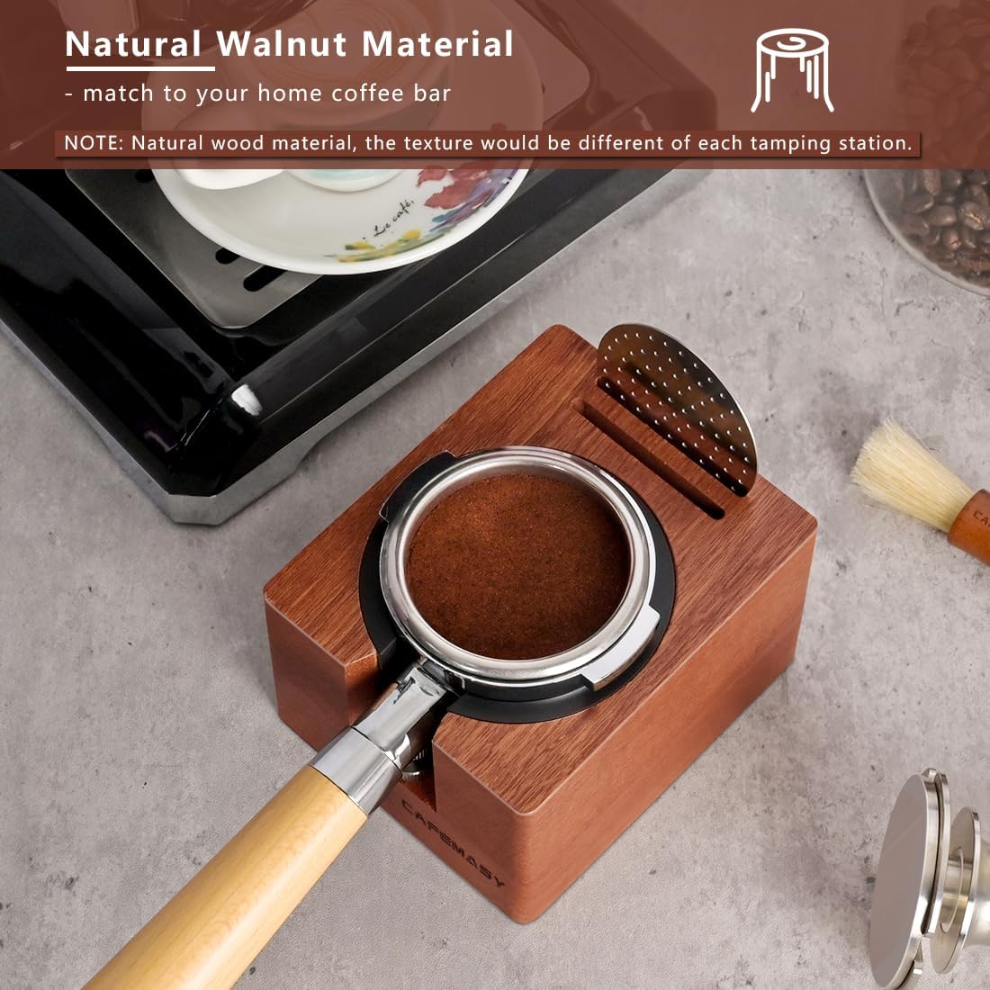Espresso Tamping Station Wood 58mm - Natural Walnut Portafilter Holder Coffee Tamper Station Espresso Tools Puck Screen Organzier Espresso Machine Accessories