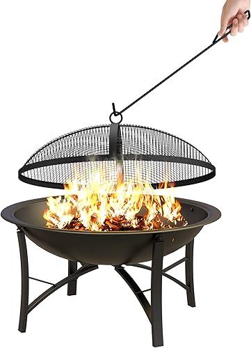Miniatura 10 de Fire Beauty Fogata para quemar leña exterior, parrilla de barbacoa de acero con rejilla de cocción, cubierta de pantalla de chispas, rejilla de