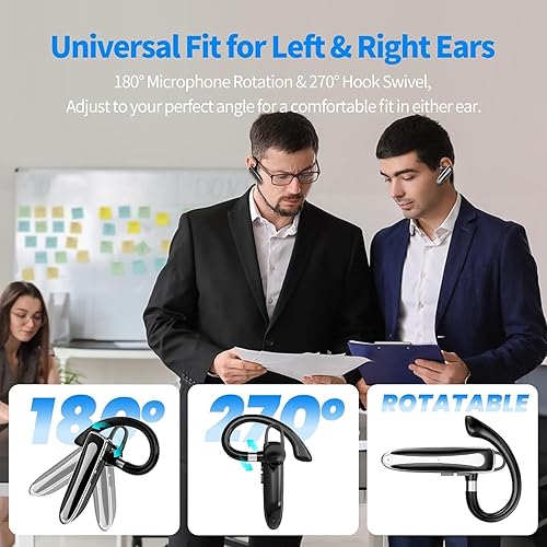 Miniatura 8 de Auricular Bluetooth V6.1, Auriculares Inalámbricos Manos Libres con Micrófono, Cancelación de Ruido CVC8.0 para Llamadas de Negocios, Auricular de