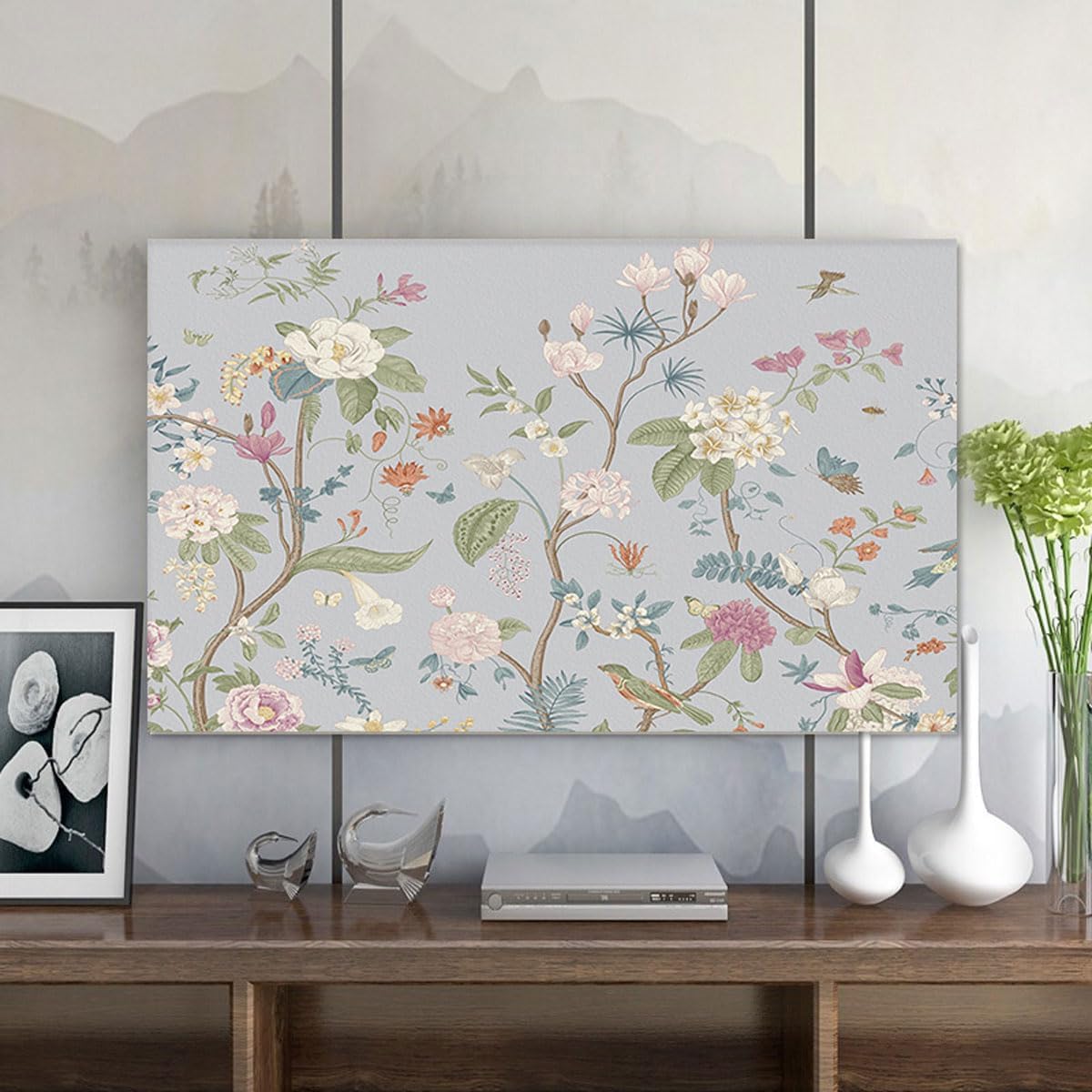 New TV Cover Dust Cover Home Hanging Desktop Curved Universal TV Dust Cloth Cover Cloth Monitor Cover Home Decoration(Size:55-56IN,Color:A)