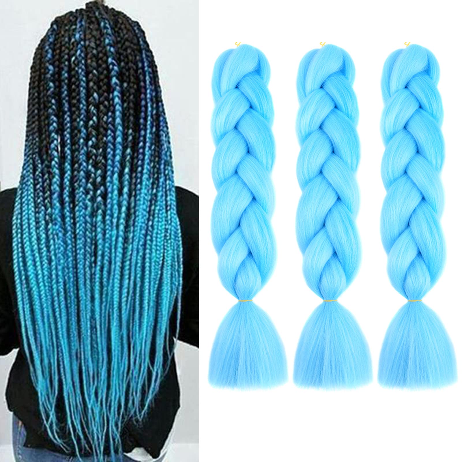 24inch Jumbo Braids Hair Extensions Ombre Braiding Hair Synthetic 3Pieces/lot Crochet Twist High Temperature African Box Braids, Sapphire Blue — view 101