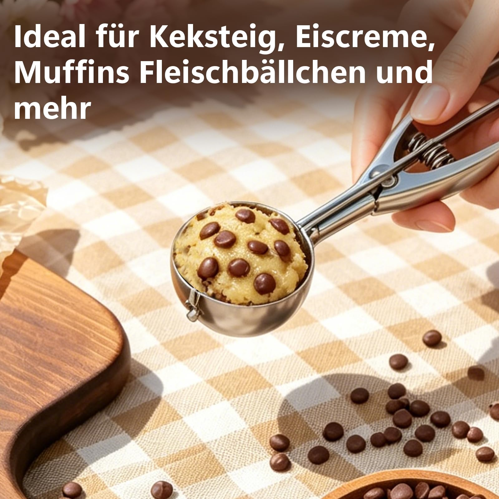 Juego de 3 cucharas de acero inoxidable para helado con disparador (15/30/45 ml) – Para bolas perfectas de helado, masa de galletas, magdalenas y albóndigas – Apto para lavavajillas y