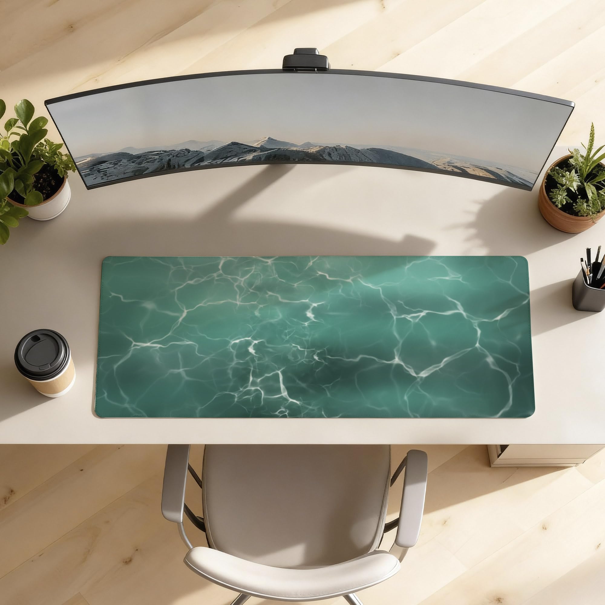 SoulAbiti Aqua Stillness Extended Desk Pad (36x14 Inch) - Wanderlust Calm Series XXL Mouse Pad - Non-Slip Rubber Base & Stitched Edges 1