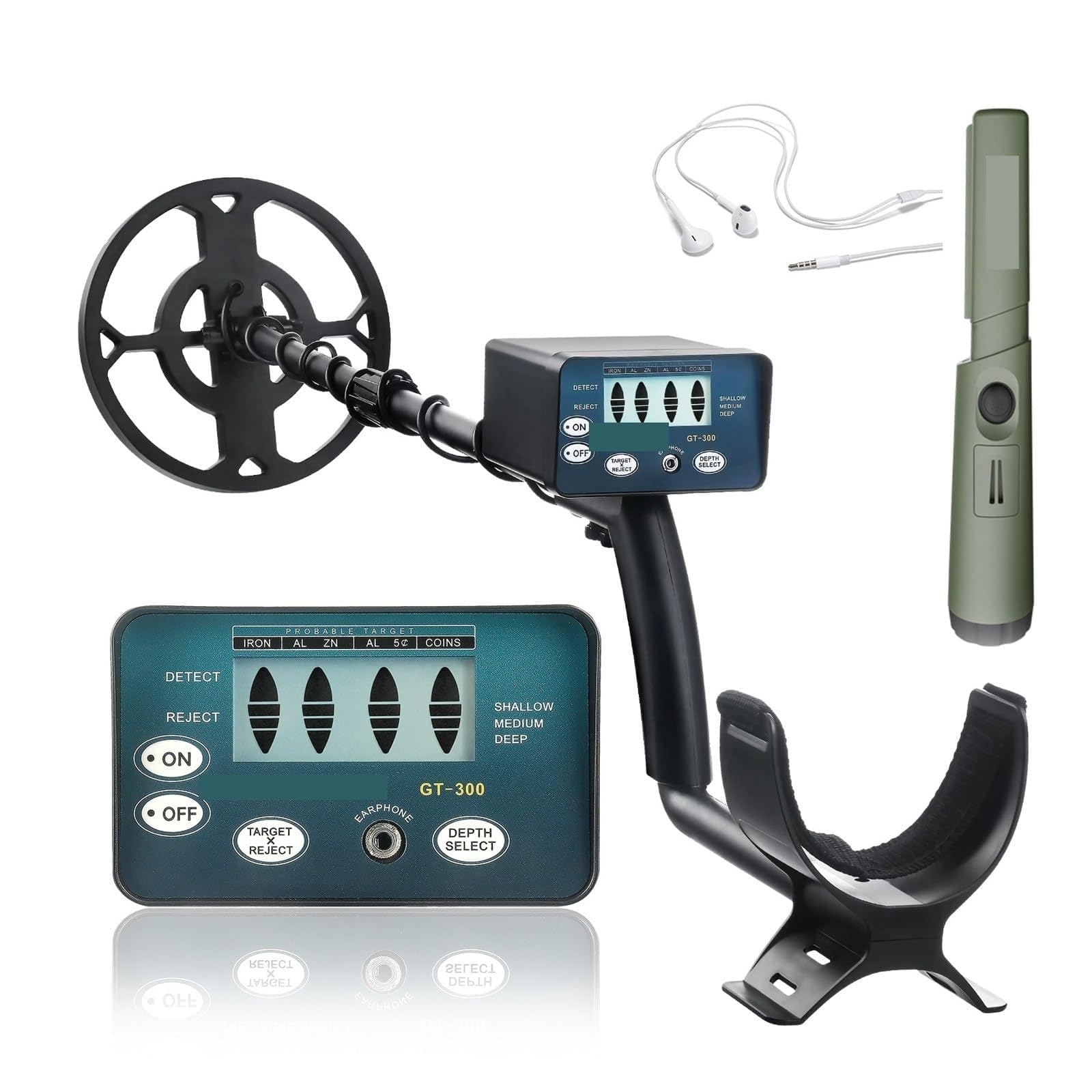 Metal Detector, Gold Underground Metal Detector Waterproof High Sensitivity Detector Adjustable Tracker Pinpointing for Treasure Hunt(GT300-4)