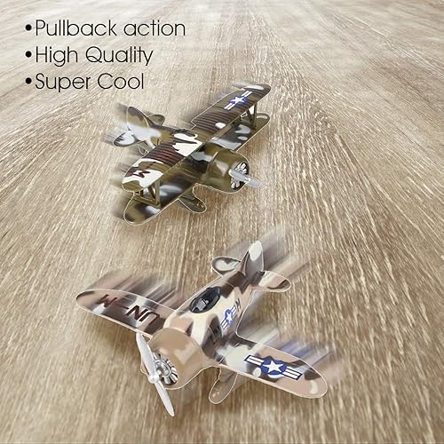 Miniatura 4 de ArtCreativity Aviones de camuflaje fundidos a presión con mecanismo de retroceso, juego de 2, juguetes de combate de avión de metal para niños,