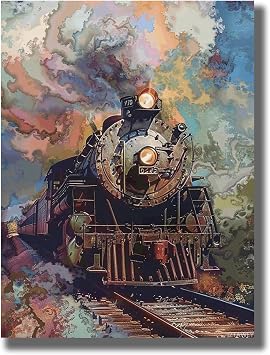 Canvas Wall Art for Living Room Modern Artwork Painting Pictures Hanging Canvas Prints Beautiful Steam Train Aesthetic Wall Art for Bedroom Bathroom Office Wall Art Print Decor 12x16inch Frameless