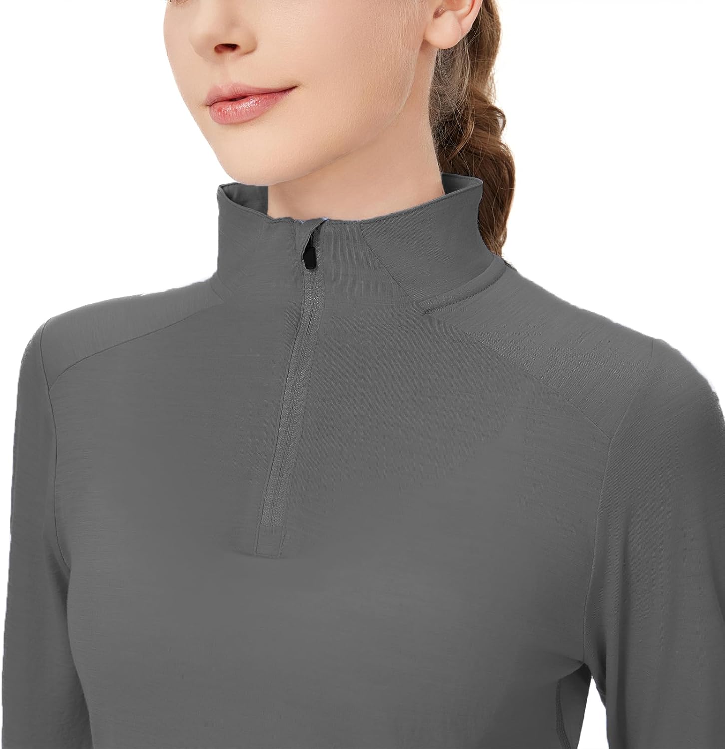 100% Merino Wool - Women's Classic Thermal Merino Base Layer Half Zip Sweater Top for Hiking Outdoors BlackL - Image 3