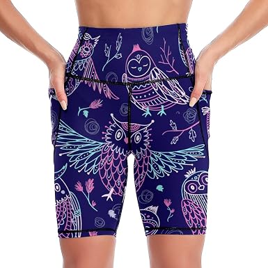 delayer Yoga Shorts Cute Owls Floral 