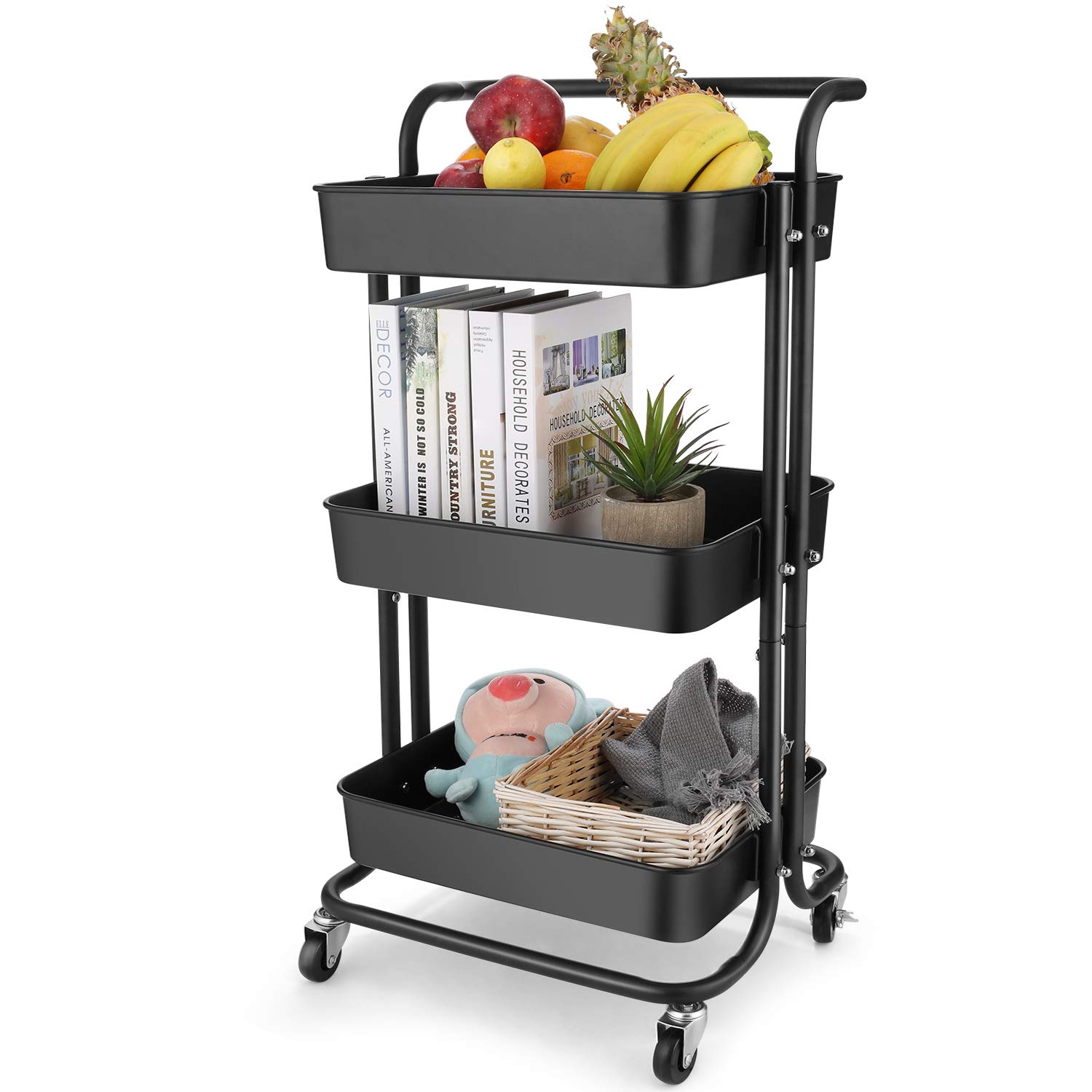 Buy BATHWA 3Tier Rolling Utility Cart Storage Shelves Multifunction