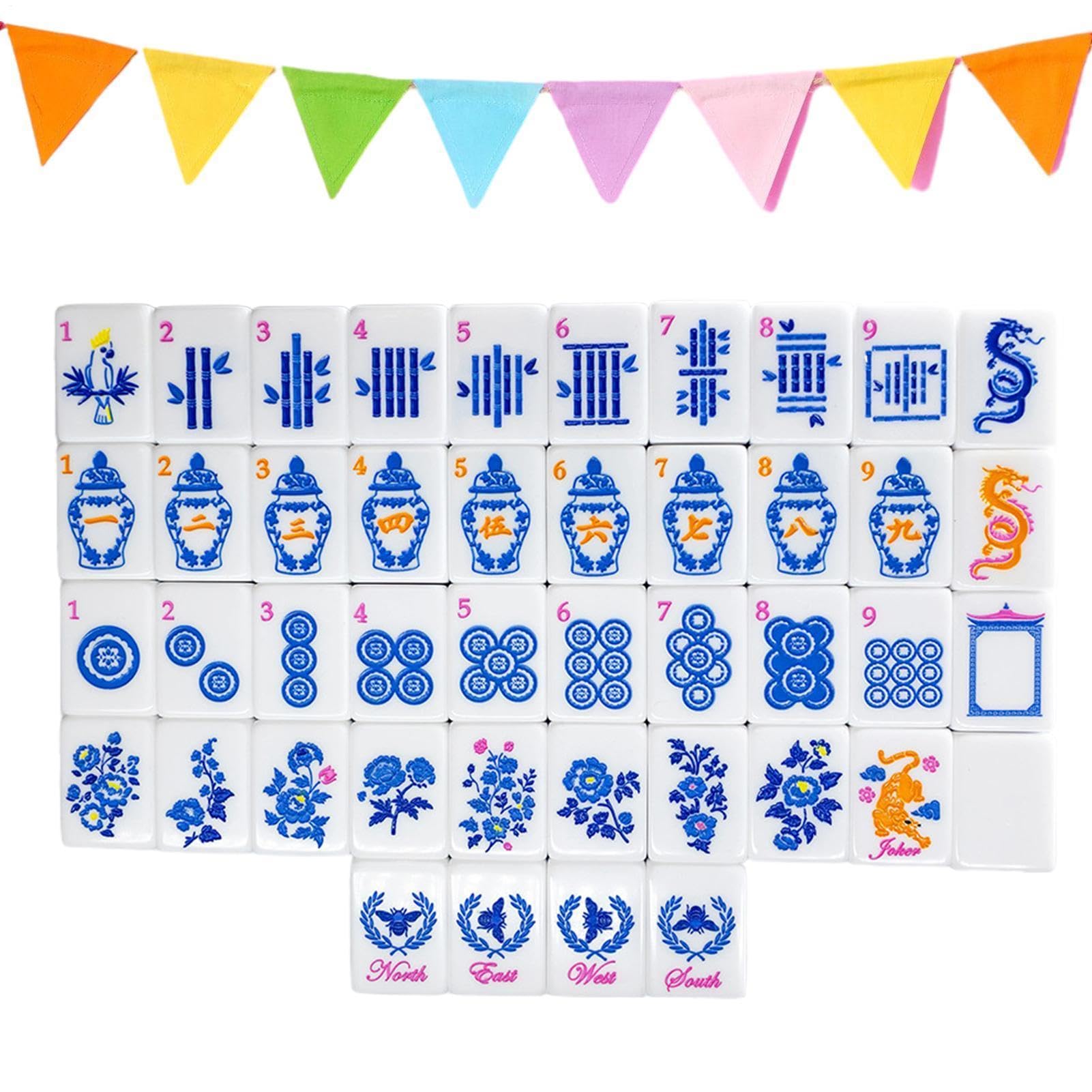 Generisch Mahjong-Set 160-teiliges, graviertes Acryl-Gesellschaftsspiel | Amerikanisches Mahjong für Anfänger und erfahrene Spieler, Partys, Erwachsene, Schwimmbad, Zuhause, Reisen und Ausflüge