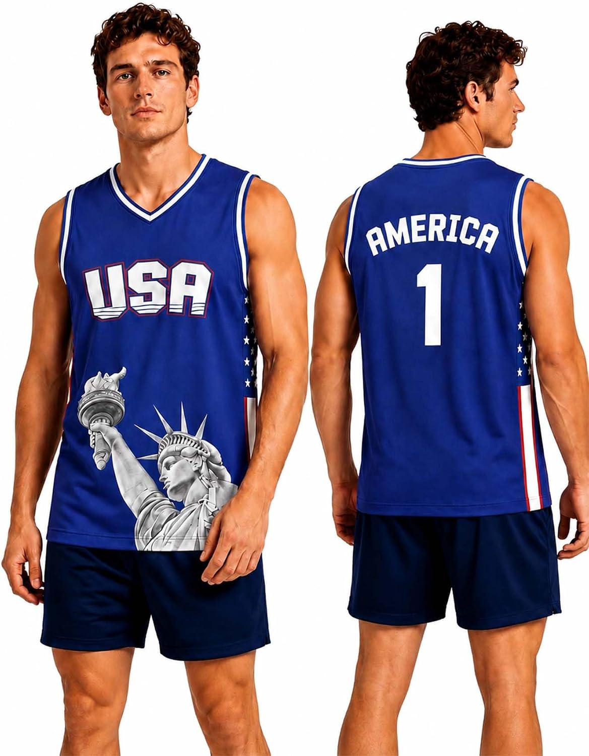 250th Anniversary USA Patriotic Basketball Jersey for Men American Flag Shirt 4th of July Outfits Red White Blue