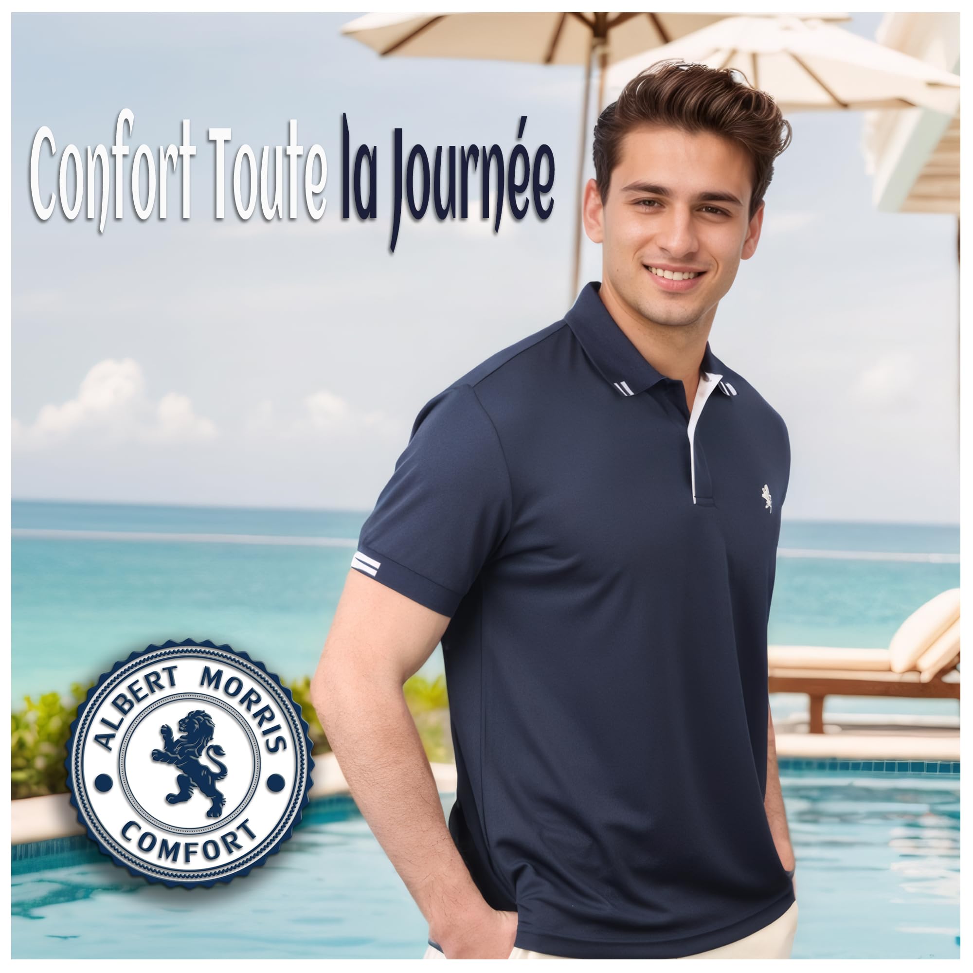Albert Morris Polo Shirts pour Homme - Manches Courtes, Respirant, Séchage Rapide, Protection UV, Coupe Classique, Été Golf, Style Sportif Business Décontracté