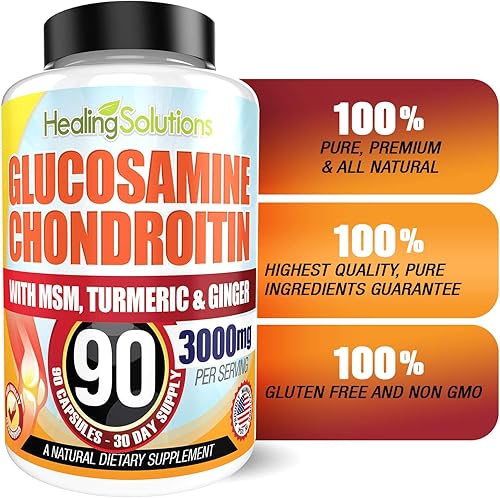 Miniatura 3 de Glucosamina condroitina + MSM y cúrcuma 100% pura y premium (90 cápsulas a granel) - 100% pura, sin OMG - Libre de alérgenos