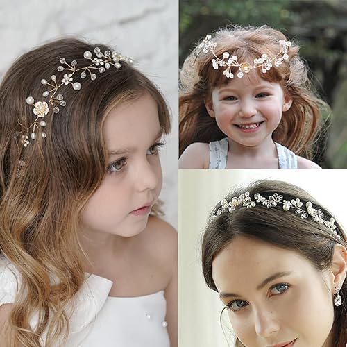 Miniatura 5 de 2 piezas de diadema de flores para el cabello de novia, diadema de boda, accesorios para el cabello de princesa, perlas de cristal, diadema elegante