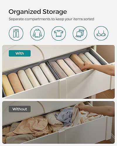 Miniatura 3 de SONGMICS Juego de 2 organizadores de ropa de armario de gran tamaño, organizadores de cajones plegables de 6 compartimentos con asas, 16.5 x 11.8 x
