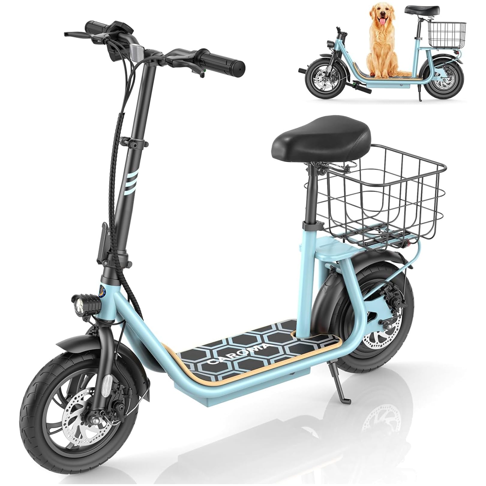 Caroma Peak 800W/1200W Electric Scooter with Seat, 48V Battery up to 30Miles&20MPH, Foldable Electric Scooter for Adults and Teens, Commuter Ebike with Basket&Adjustable Seat